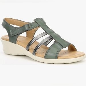 Ecco Felicia Leather Sandals Moon/Dk Shadow Green/Metallic 41 US 10-10.5…